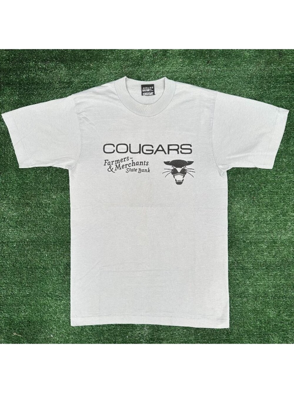 Vintage 80s Cougars Softball T-Shirt Gray S Single Stitch Baseball Sporty Thin